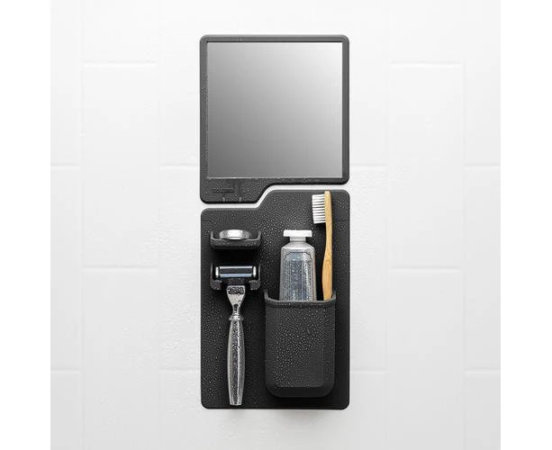 The Harvey Toothbrush Holder & Oliver Shower Mirror Set (Charcoal)