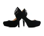 Zasel Marilyn Ladies Womens Black Suede High Shoes Dress Pump Heels Leather - Black