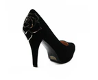 Zasel Marilyn Ladies Womens Black Suede High Shoes Dress Pump Heels Leather - Black