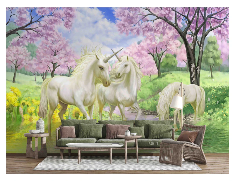 Jess Art Decoration 3D Forest Unicorn Plant Wall Mural Wallpaper Wj 2096