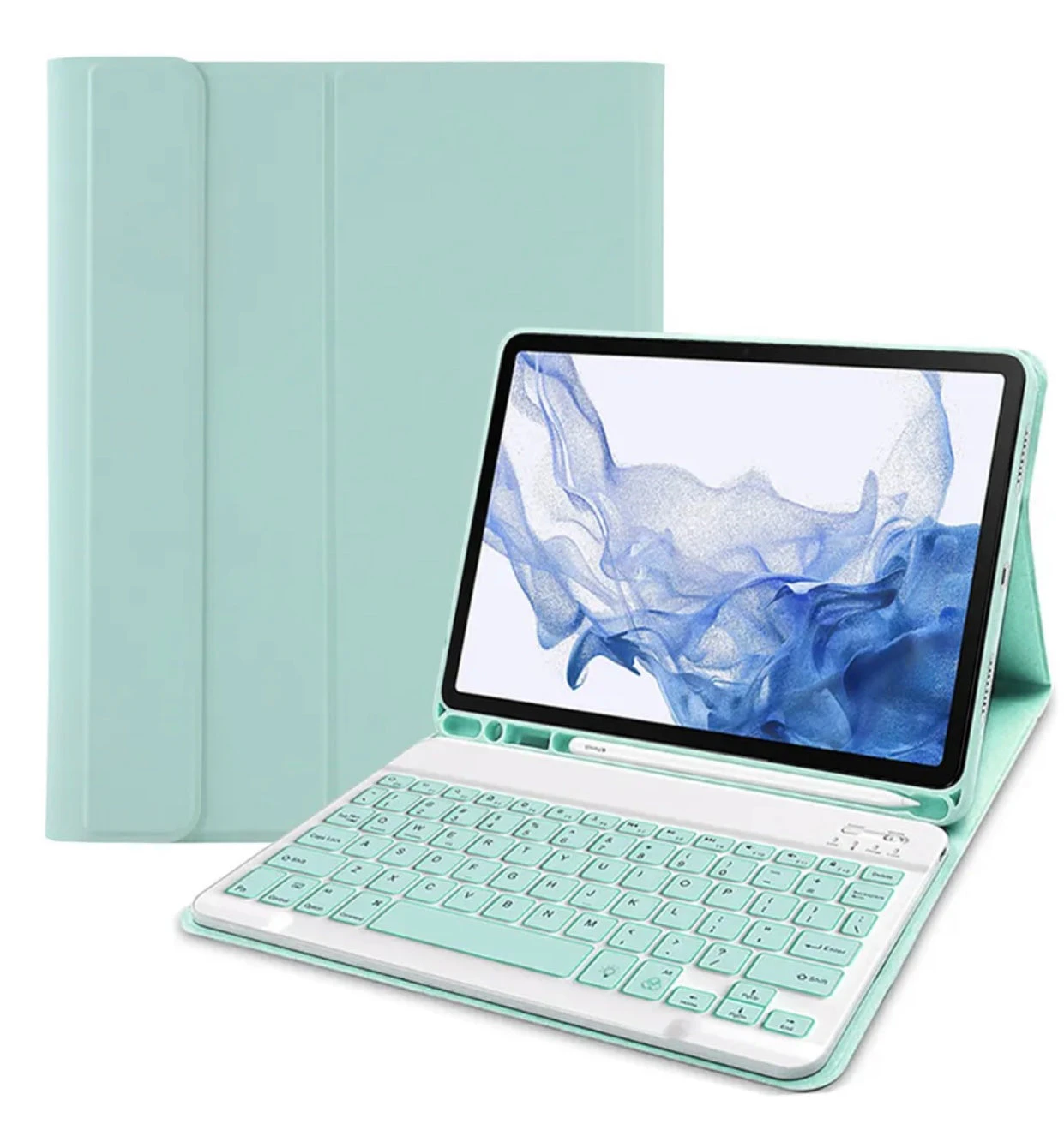 For Samsung Galaxy Tab A8 10.5 2021 SM-X200 X205 Bluetooth Keyboard Case Cover with Pencil Holder - Light Green