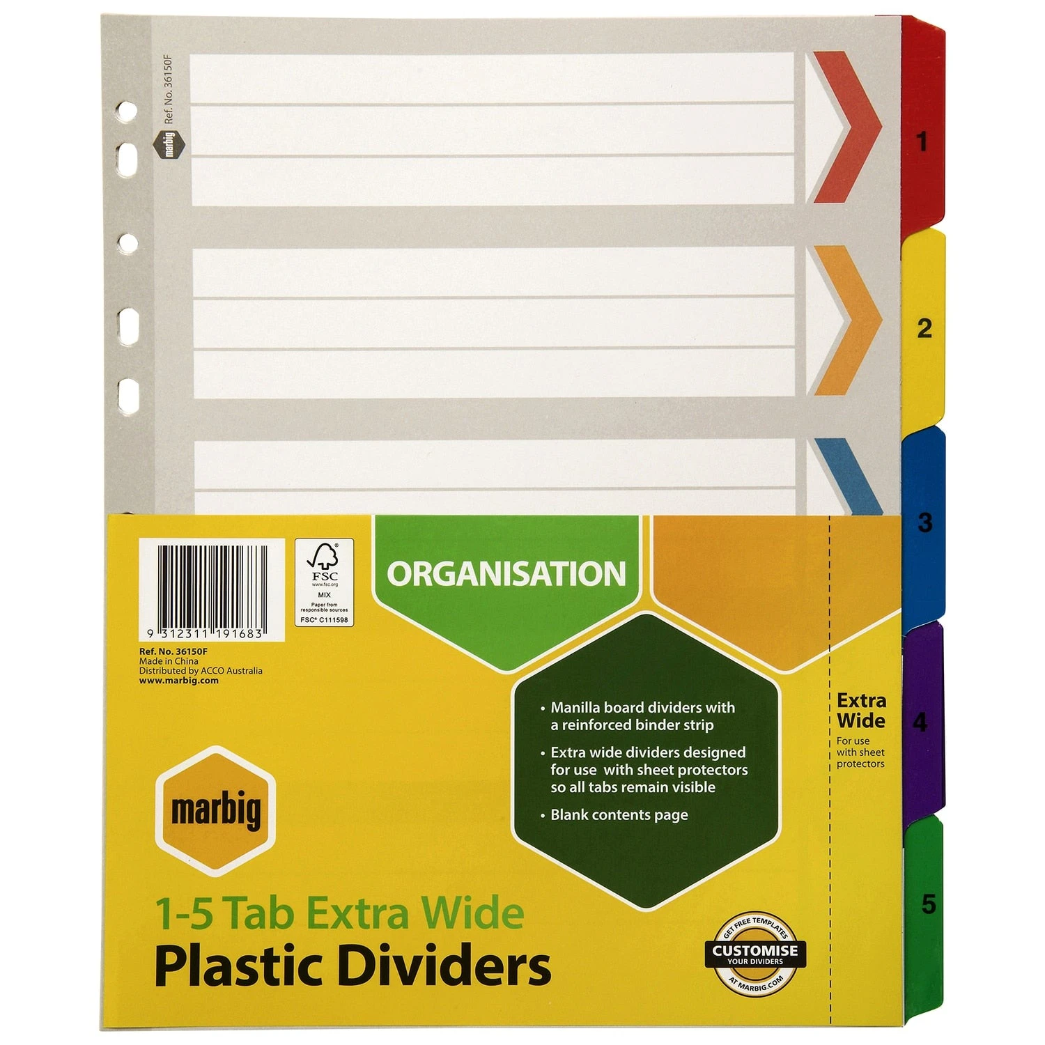 Marbig Indices & Dividers 1-5 Tab Manilla A4 Extra Wide