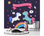 Jess Art Decoration 3D Cartoon Rainbow Unicorn Black Wall Mural Wallpaper Lxl 205