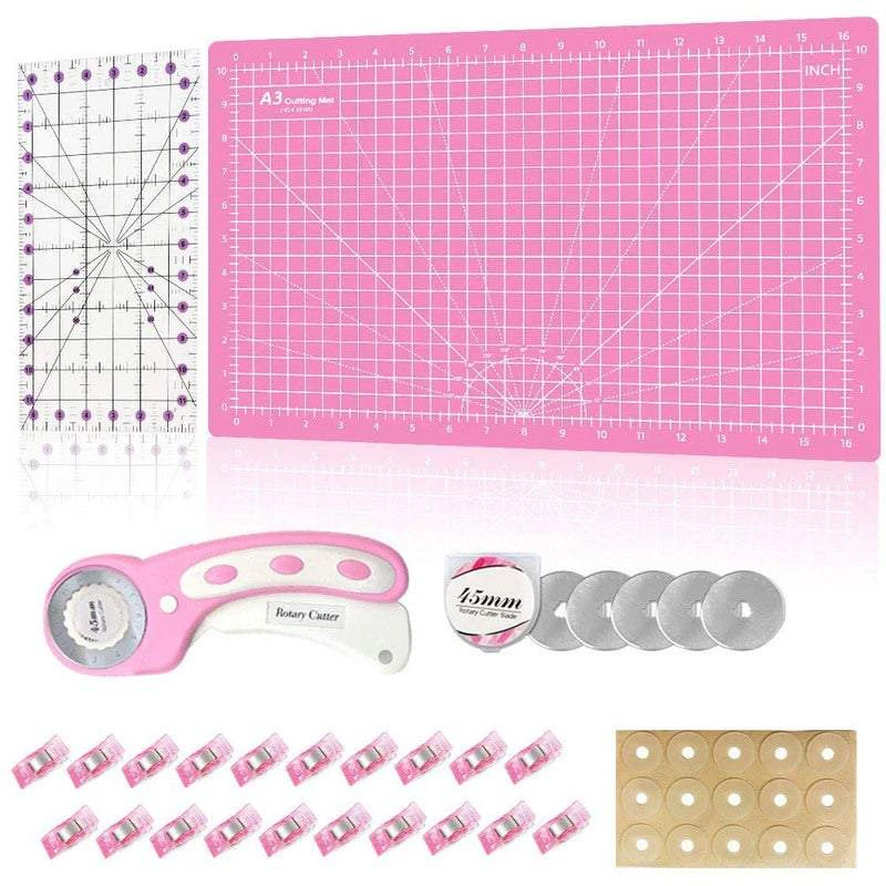 Craft Cutting Tools 45Mm Rotary Cutter Board Set A3 Self Healing Mat Fabric - Pink