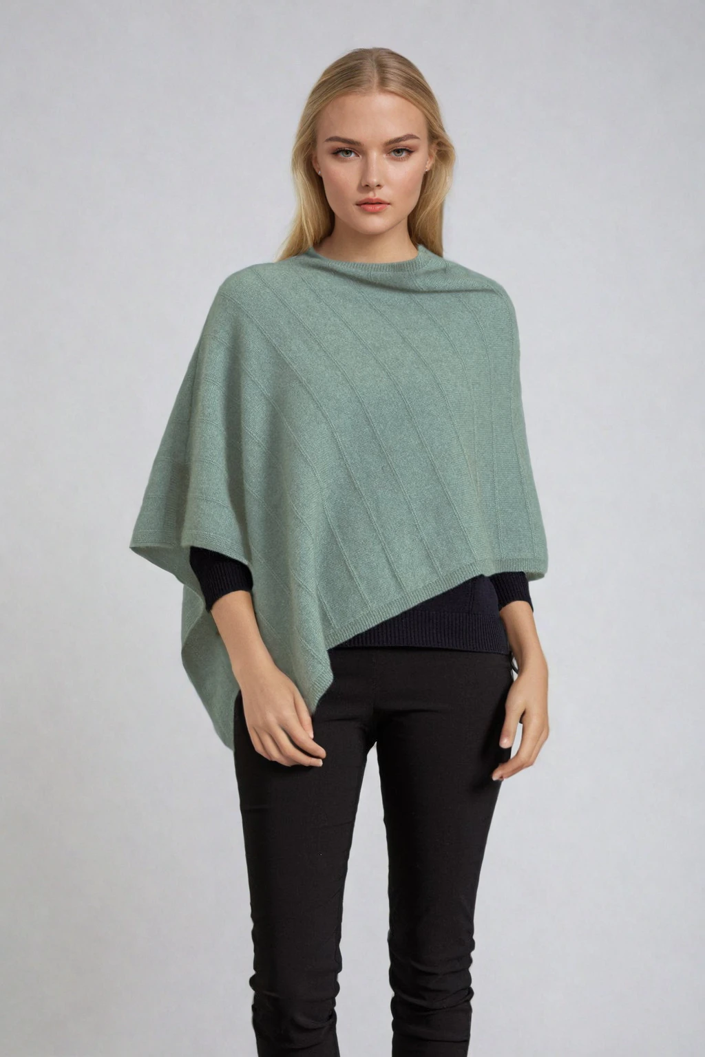 Mcdonald Women's Mint Possum Merino Self Pattern Poncho