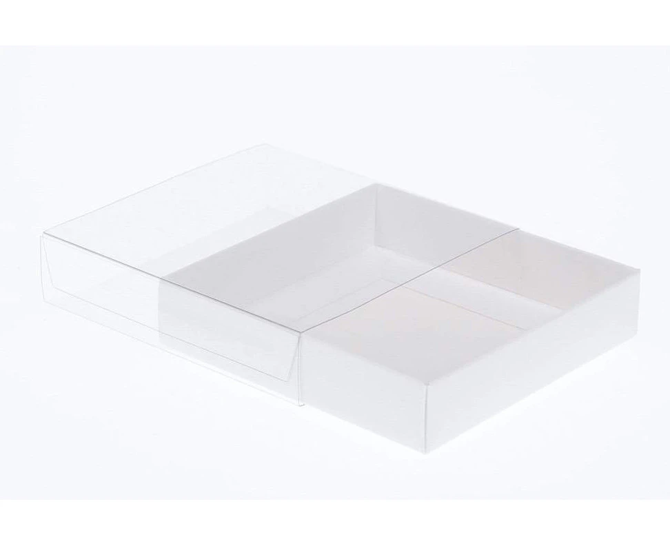 50 Pack - White Square Invitation Cookie Product Presentation Packaging Gift Box - 10cm square x 4cm deep with Clear Slide On Lid