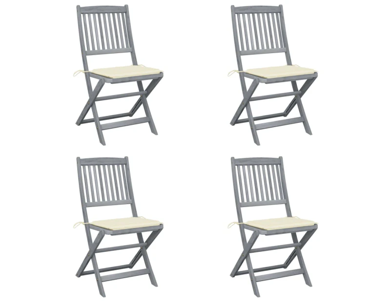 vidaXL Folding Outdoor Chairs 4 pcs with Cushions Solid Acacia Wood