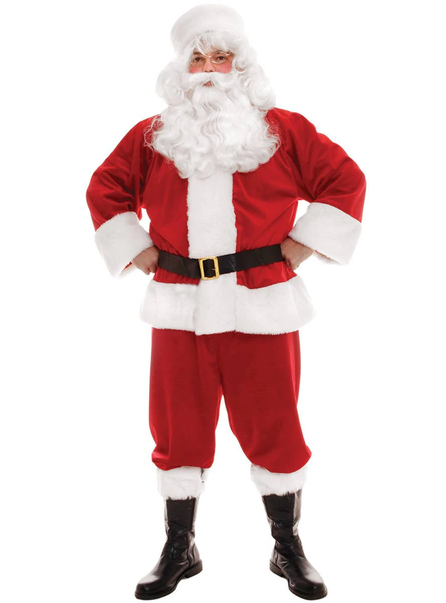 Deluxe Plush Red Santa Suit Men's Christmas Costume Mens