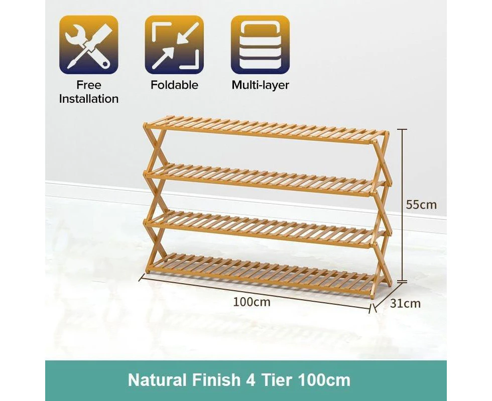 Multi-purpose Bamboo Collapsible Folding Storage Shoe Rack Shelf Organizer 100cm - Natural