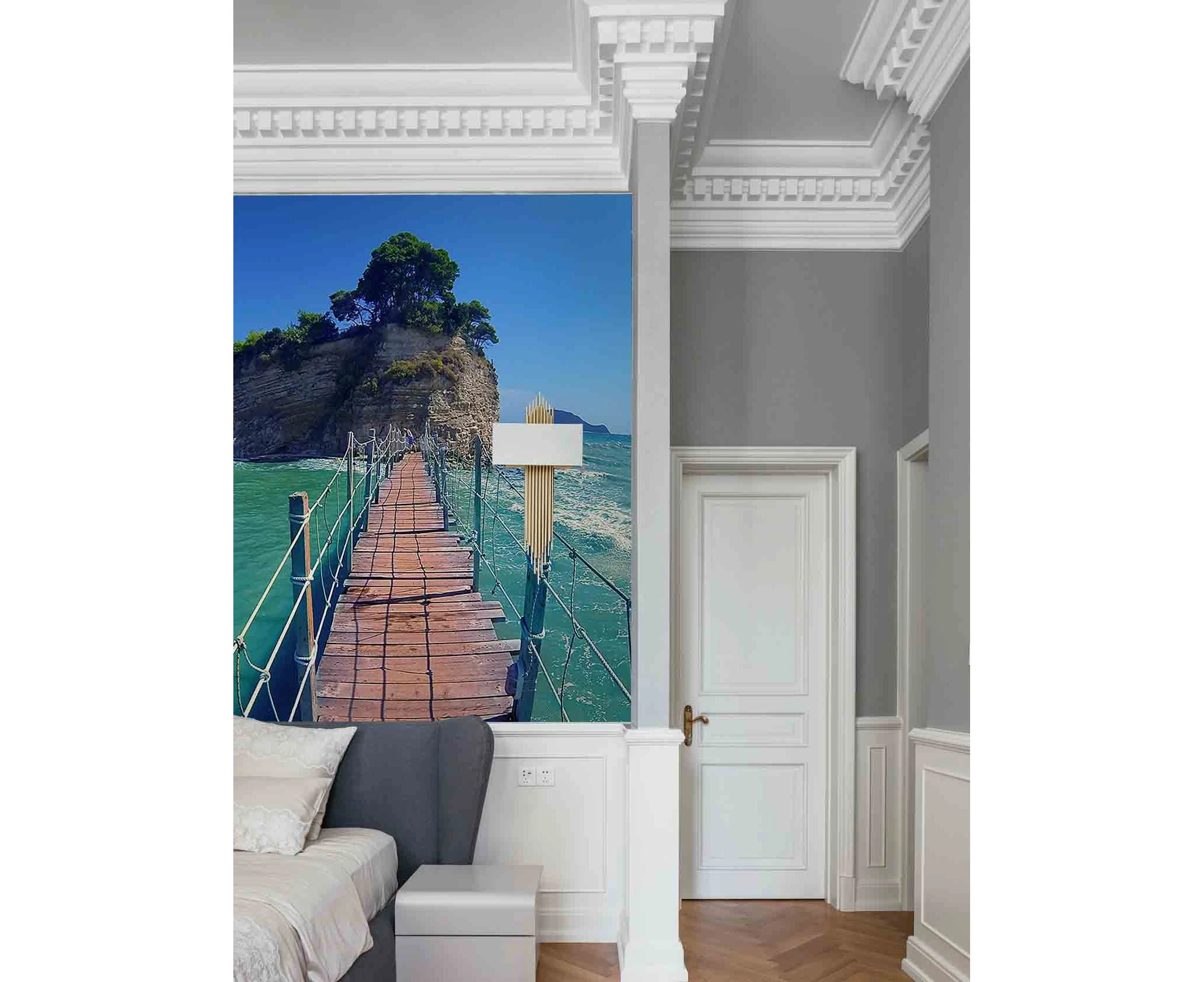 Jess Art Decoration 3D Wooden Trestle Island Sea Wall Mural Wallpaper 89