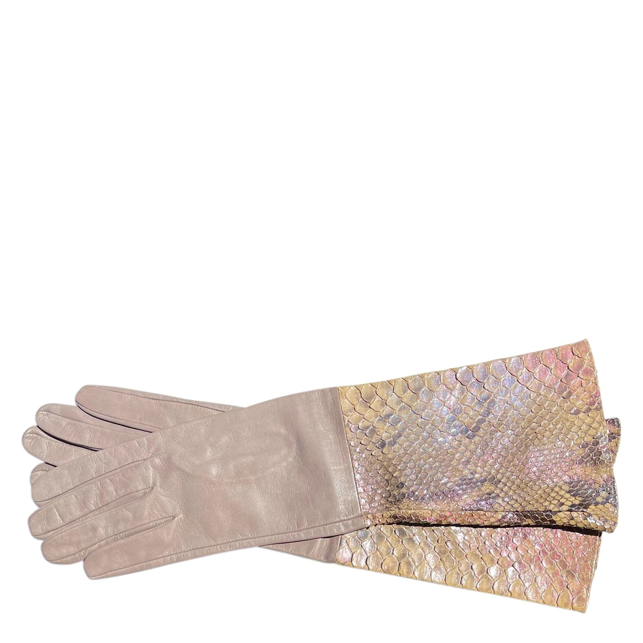 Natural Pearly Genuine Python Leather Long Gloves