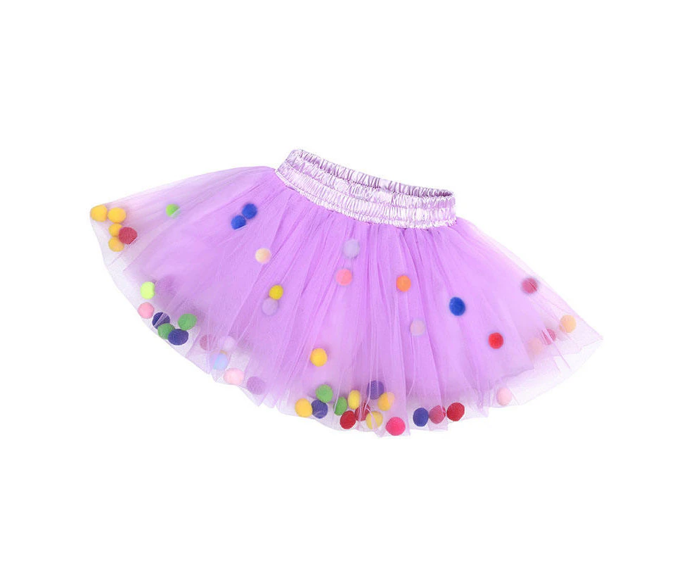 Dadawen Girl Tutu Skirt Fluffy Toddler Tulle Tutus 3 Layers With Pom Pom Puff Balls-Purple