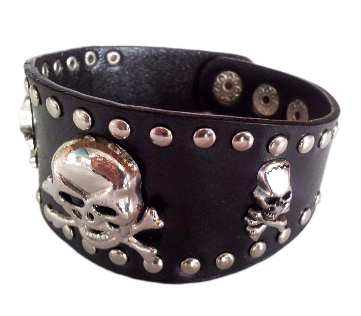 Men Women Teenager Black leather Skull Stud Strap Wrist Band Cuff Punk