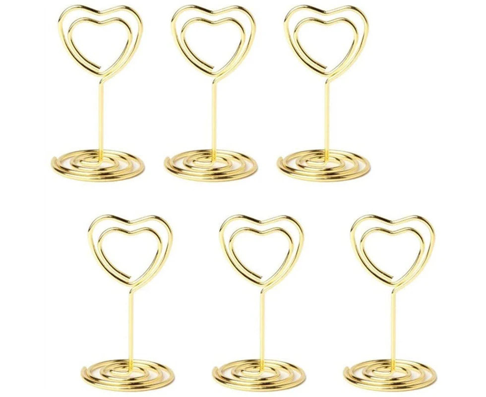 LA JOLIE MUSE 20 Pieces Mini Place Card Holders Table Number Stand Table Card Holder Wire Table Picture Photo Holder-Gold-heart Shaped