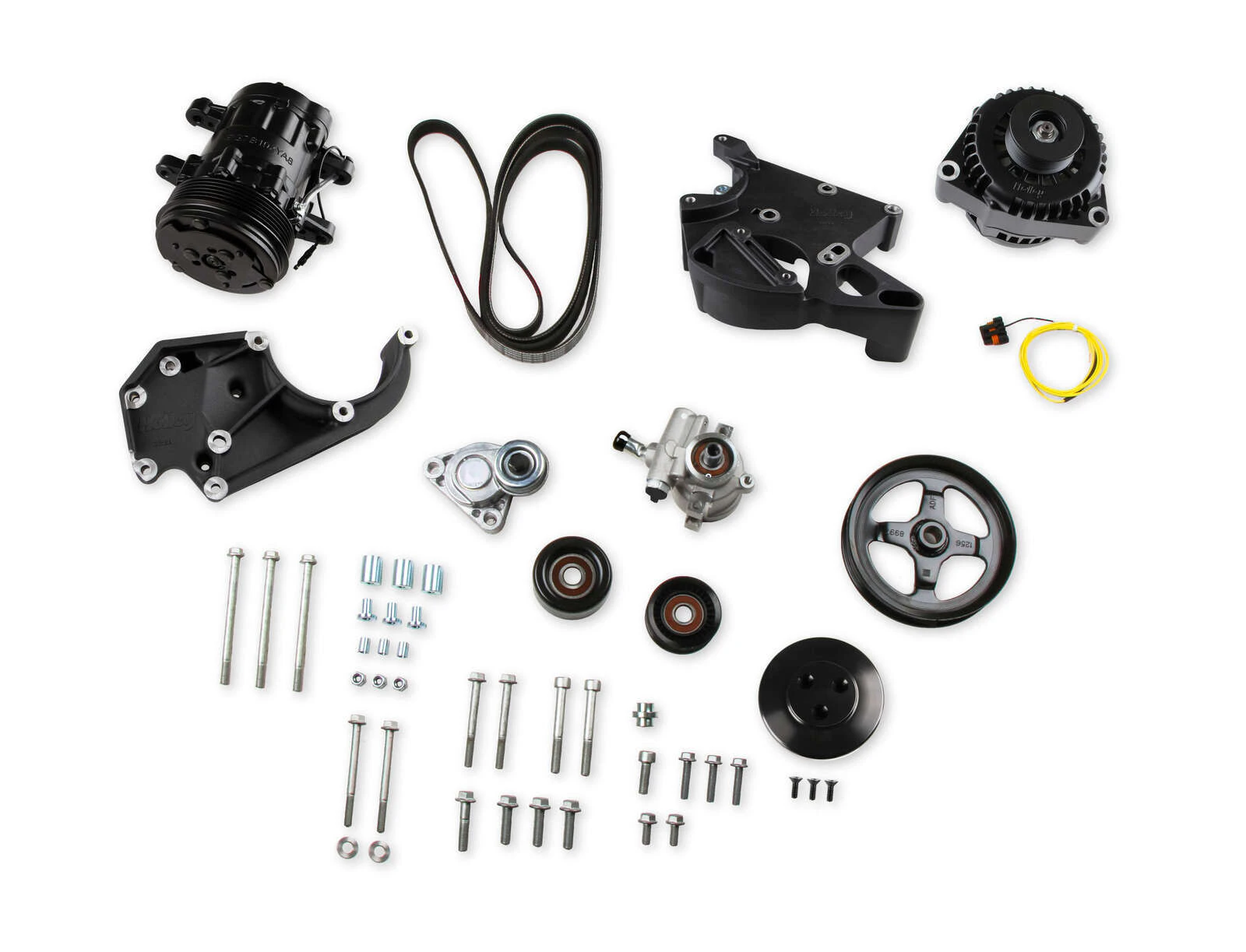 Holley Pulley Set Serpentine LS Engine Swap Accessory Drive System Sanden 7B10 A/C Only Black Powdercoated Chevrolet GMC V8 Kit HL20-138BK