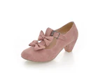 Amoretu Womans Low Heel Vintage Lolita Shoes Cute Bowknot Mary Jane Shoes-Pink