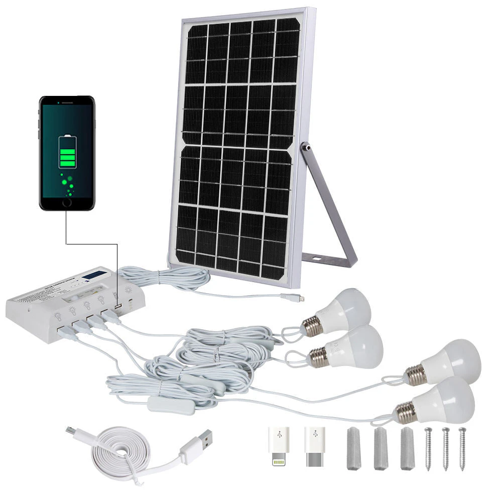 YH1006 12W Solar panel 4 LED bulbs Portable Solar Power  Lighting Kit