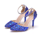 Amoretu 9.5CM Rhinestone Thin High Heels Pointed Toe Fashion Sandals-RoyalBlue