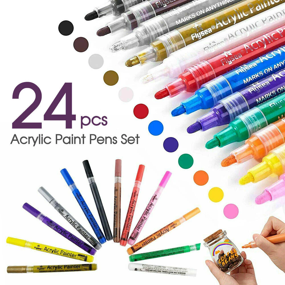 24 Colours Acrylic Paint Pens For Rock Painting Stone Ceramic Glass Rock Markers