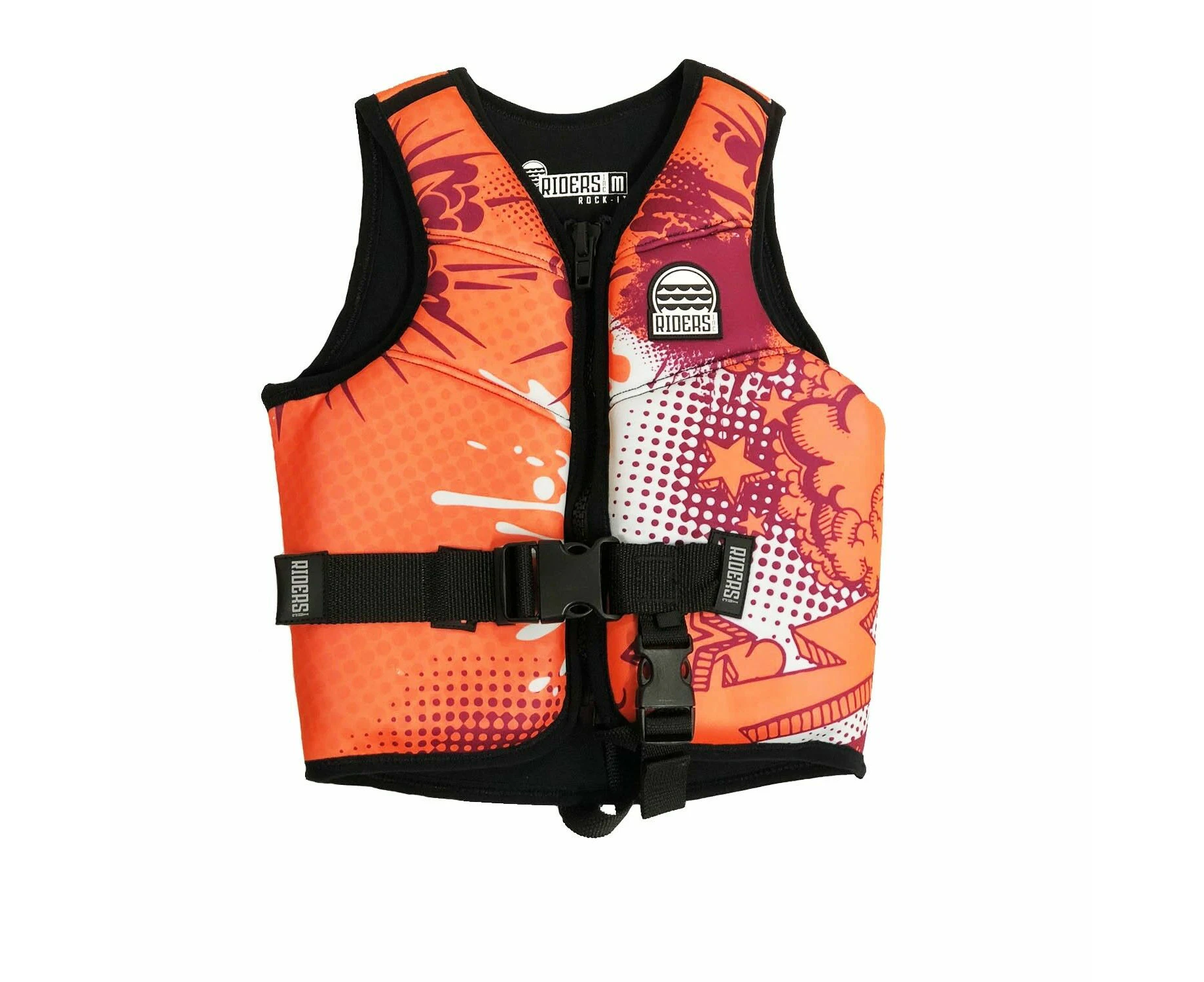 Riders Inc Rock It Orange Neoprene Boy's Youth Pfd Buoyancy Life Jacket Vest S Xl