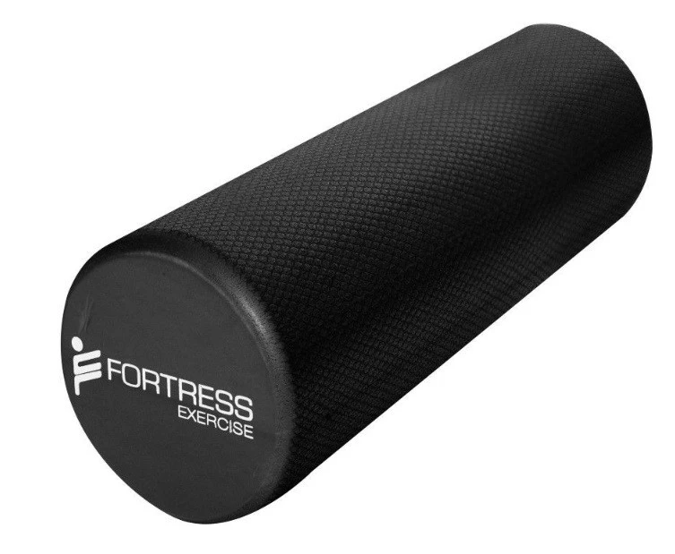 Fortress Round Foam Roller (45x15cm) w/ Exercise Chart - Black