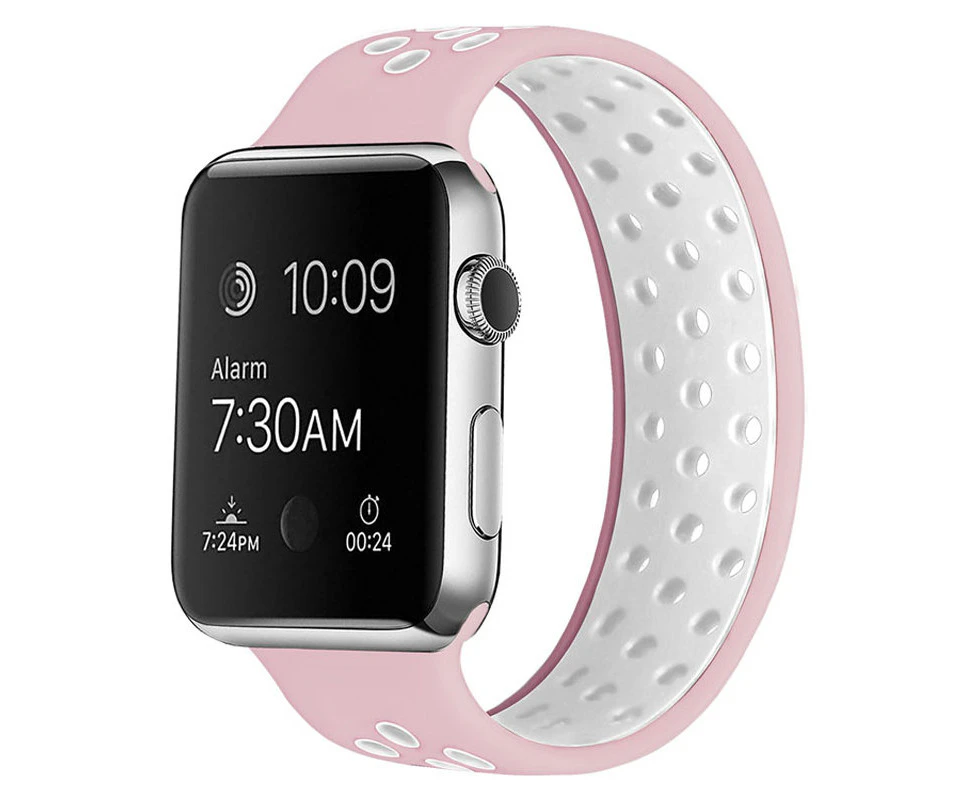 Strapmall Sports Breathable Silicone Solo Loop Watchband for Apple Watch Series 7/6/5/4/3/2/1/SE-PinkWhite