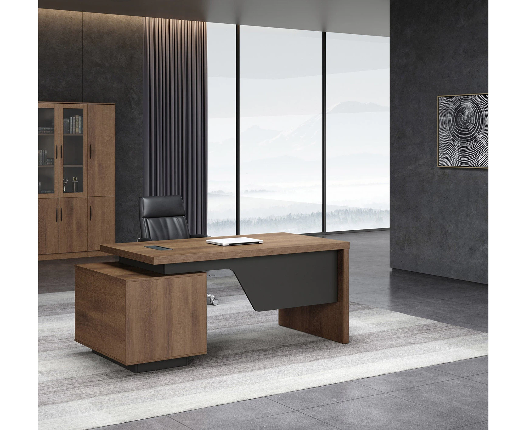 DreasyTech Executive Office Desk Modern Adjustable With Right Return Brown Oak Colour - 1.6M/1.8M