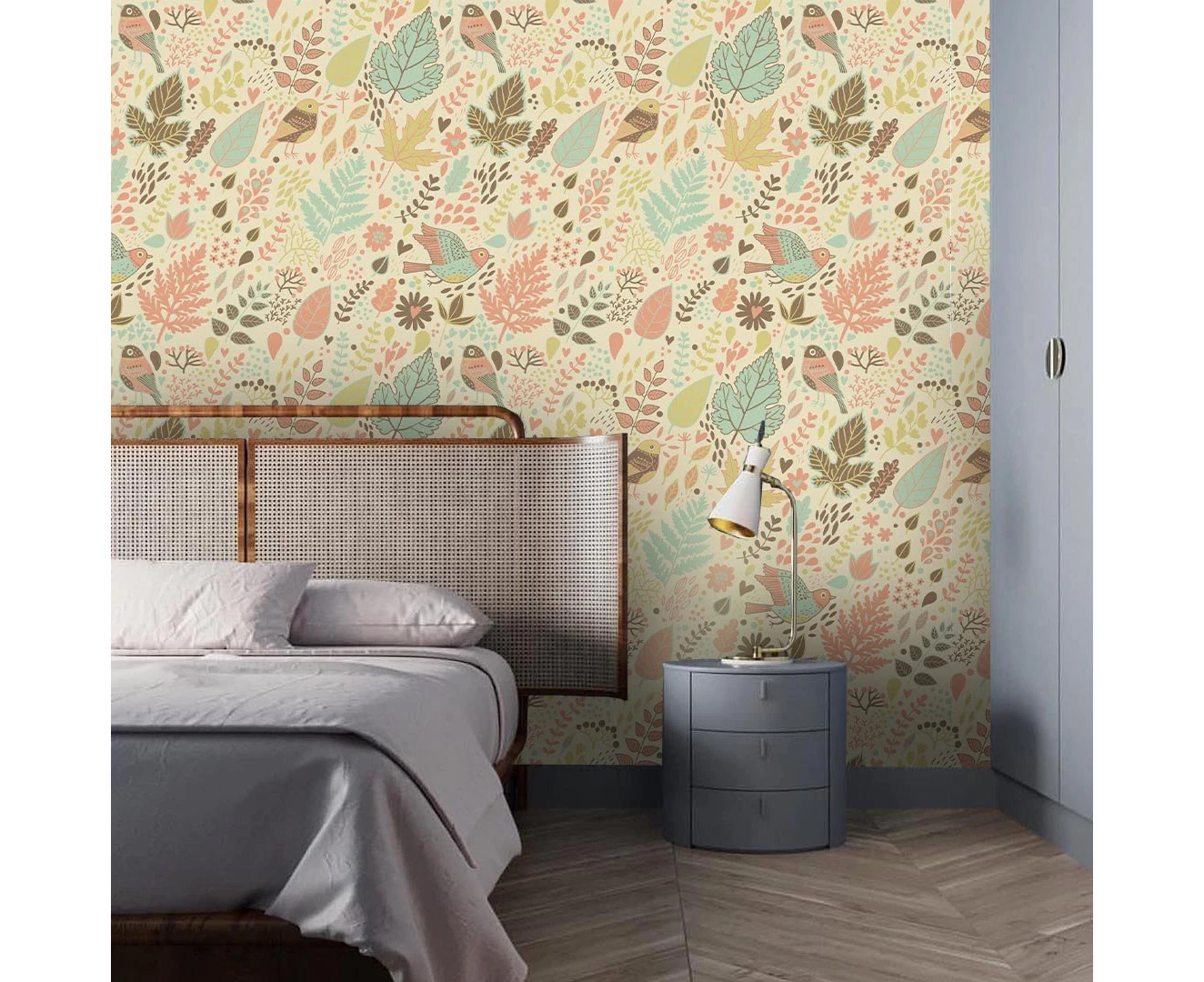 Jess Art Decoration 3D Leaf Bird Khaki Wall Mural Wallpaper 38