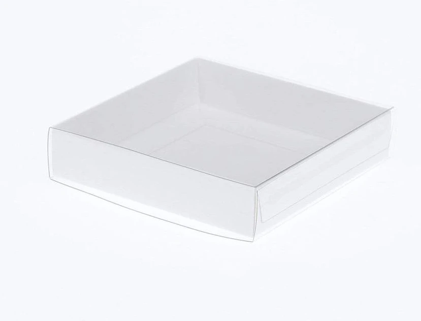 50 Pack - White Square Invitation Cookie Product Presentation Packaging Gift Box - 8cm square x 2cm deep with Clear Slide On Lid