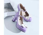 Amoretu Womens High Heel Lolita Shoes Cute Bow Mary Jane Shoes-Purple