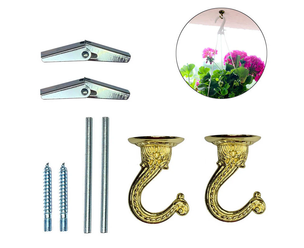 MadeSmart 2 Pack Ceiling Hooks Heavy Duty Swag Hook with Hardware for Hanging Plants - Gold