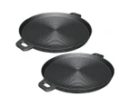 SOGA 2X 35cm Round Ribbed Cast Iron Frying Pan Skillet Steak Sizzle Platter with Handle