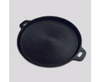 SOGA 2X 35cm Round Ribbed Cast Iron Frying Pan Skillet Steak Sizzle Platter with Handle