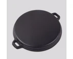 SOGA 2X 35cm Round Ribbed Cast Iron Frying Pan Skillet Steak Sizzle Platter with Handle