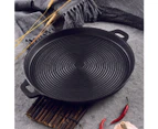 SOGA 2X 35cm Round Ribbed Cast Iron Frying Pan Skillet Steak Sizzle Platter with Handle