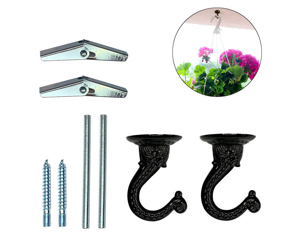 MadeSmart 2 Pack Ceiling Hooks Heavy Duty Swag Hook with Hardware for Hanging Plants - Black