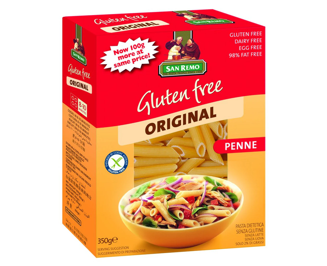 3.5Kg Pasta Penne Gluten Free San Remo 10 X 350G