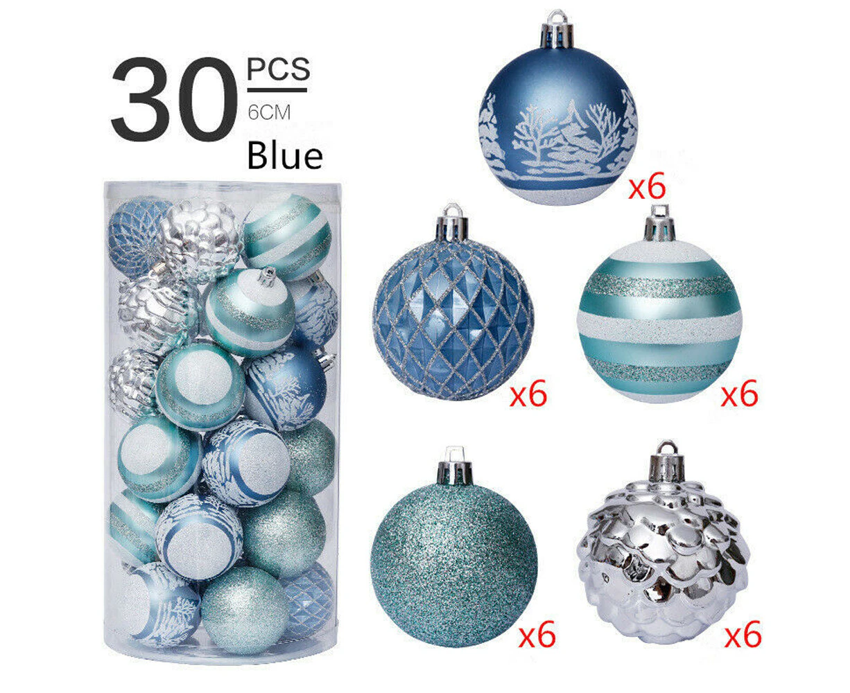 Christmas Tree 30pcs Balls Baubles Xmas Party Glitter Hanging Ornament Home Decor - Blue