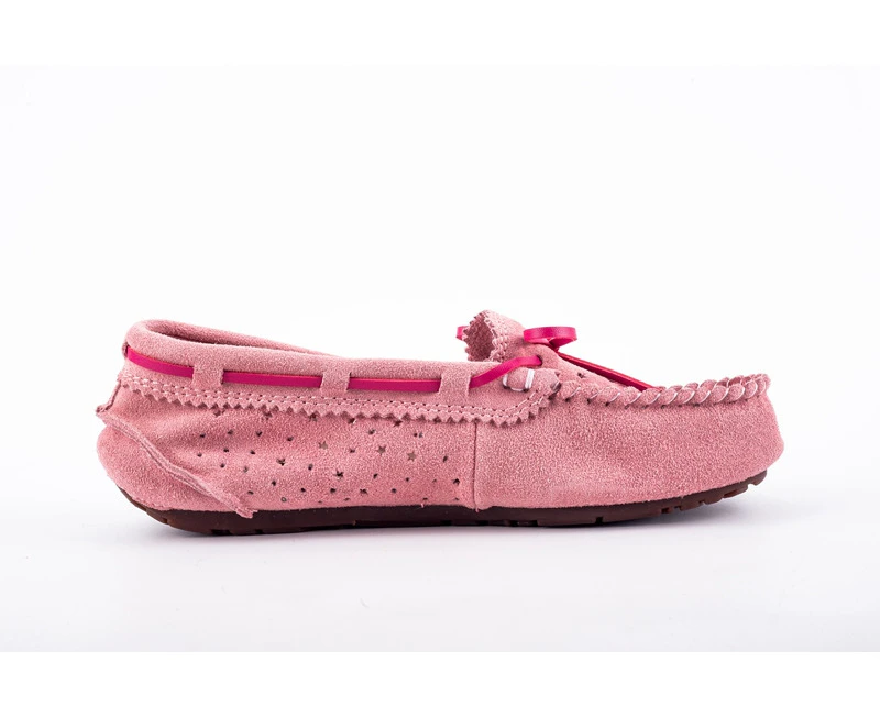 UGG Women  Drive Slip-On Loafer Causal Shoes Moccasin Genuine Leather Flat Shoes Hollow Breathable-Pink