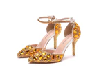 Amoretu 9.5CM Rhinestone Thin High Heels Pointed Toe Fashion Sandals-Gold