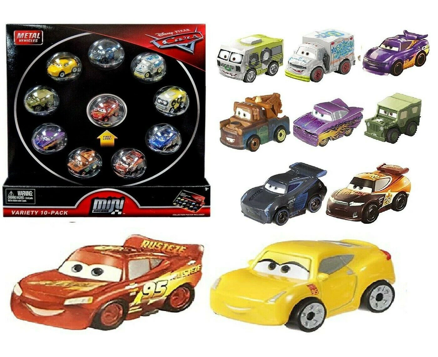 Disney Cars Classic Minis Metal Material Lightning McQueen Mini Racers 10-Pack Ages 3+ Toy Car