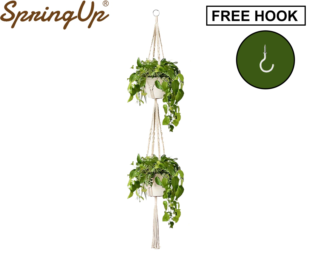 SpringUp Hanging Planter Basket Macrame Plant Flower Pot Holder Hanger  Hemp Rope Braided 16#