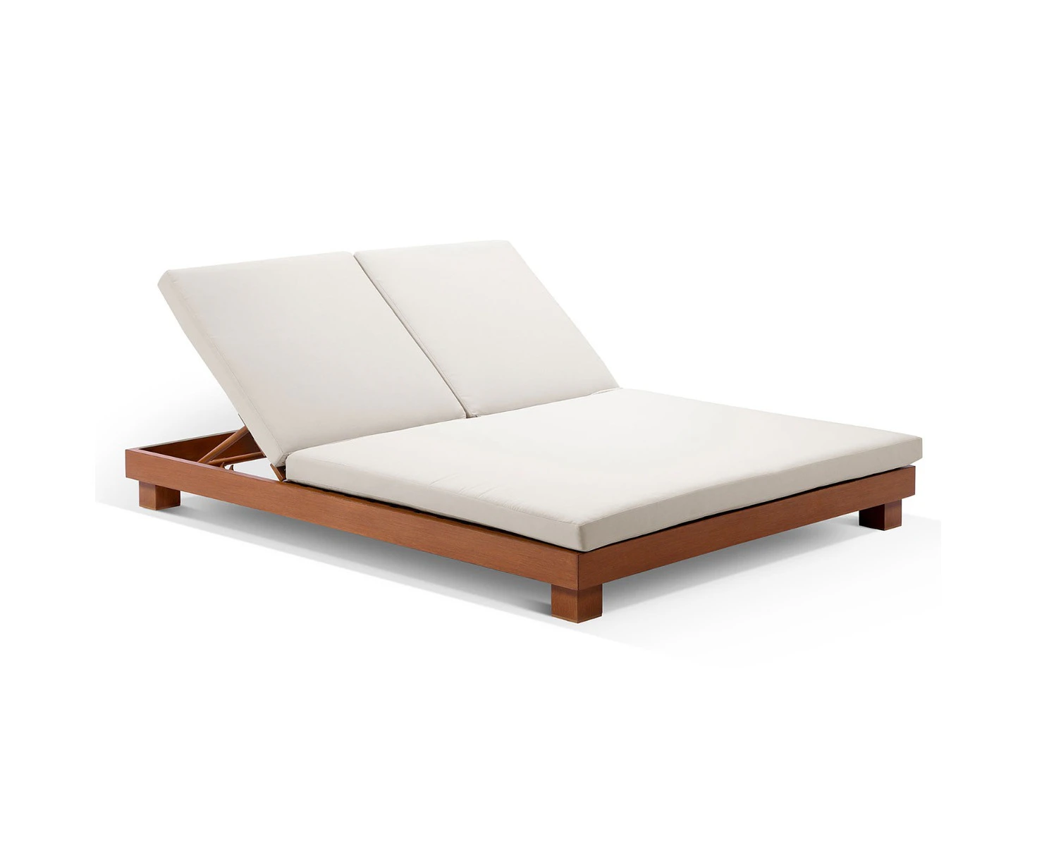 Outdoor Santorini Aluminium Double Sun Lounge In Teak Look-Teak With Cream Cushions - Teak with Cream cushions - Outdoor Sun Lounges