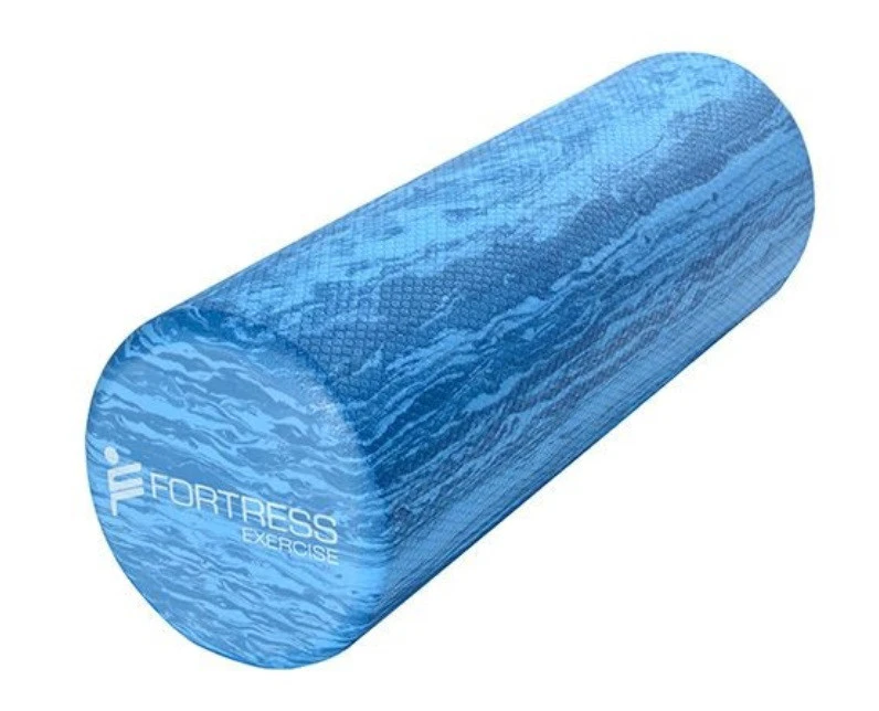 Fortress Round Foam Roller (45x15cm) w/ Exercise Chart - Marble Blue