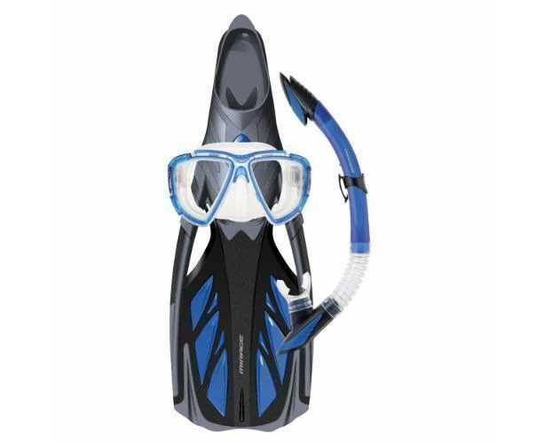 Mirage Platinum Silicone Mask, Snorkel & Fins Set  - Blue (X-Large) - Blue