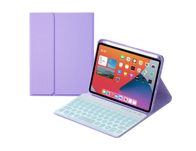 Ymall Keyboard Case With Pencil Holder 7 Backlit Detachable Wireless BT Keyboard For iPad Mini6 -Light Purple