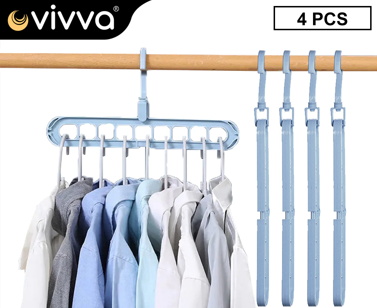 Vivva-Wonder Magic Hanger Clothes Closet Organize Hook Space Saver-Blue(4pcs)