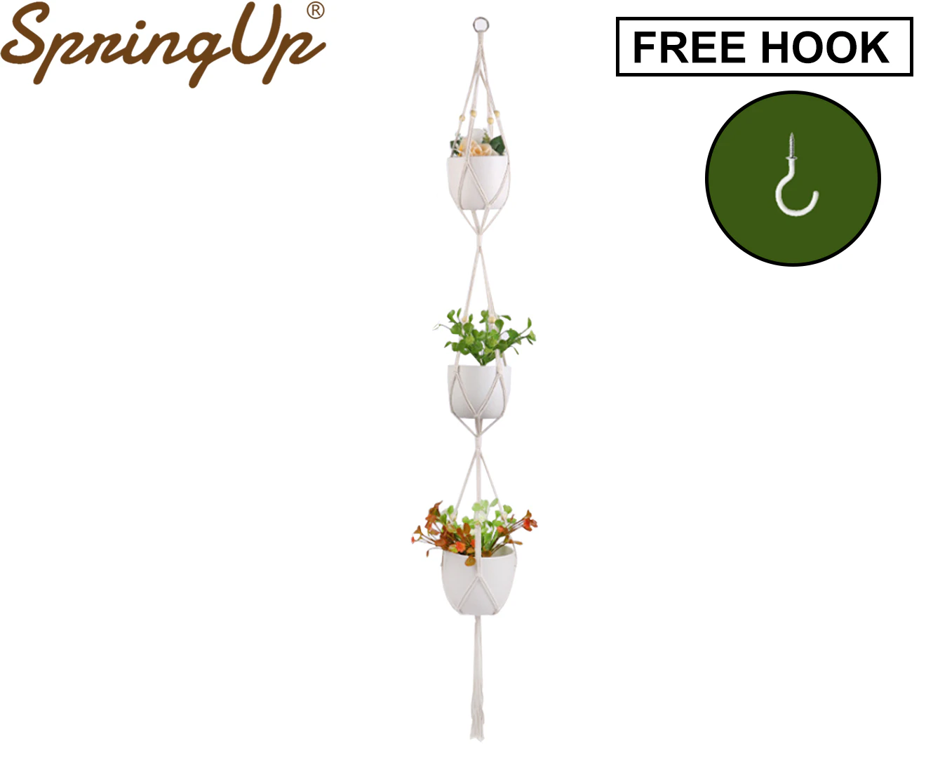 SpringUp Hanging Planter Basket Macrame Plant Flower Pot Holder Hanger  Hemp Rope Braided 18#