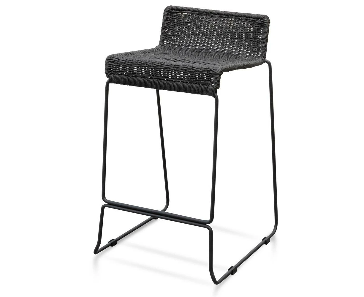 Bailey 65cm Rattan Cord Seat Bar Stool - Black