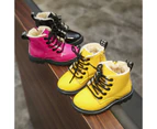 Dadawen Girls Waterproof Ankle Boots Side Zipper Lace-Up Plus velvet Lining Boots for Kids-Yellow